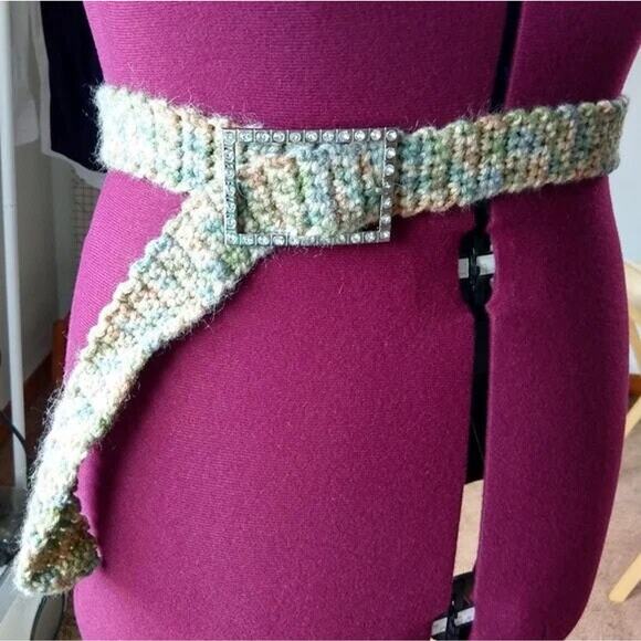 Alpine Sparkle Crochet Belt OS 45" handmade neutral pave buckle max- minimalist - Picture 12 of 13